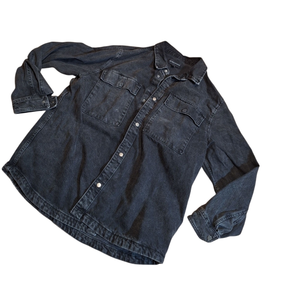 No Boundaries 100% Cotton Heavy Denim Black Long Sleeved Snap Button Shirt XL
